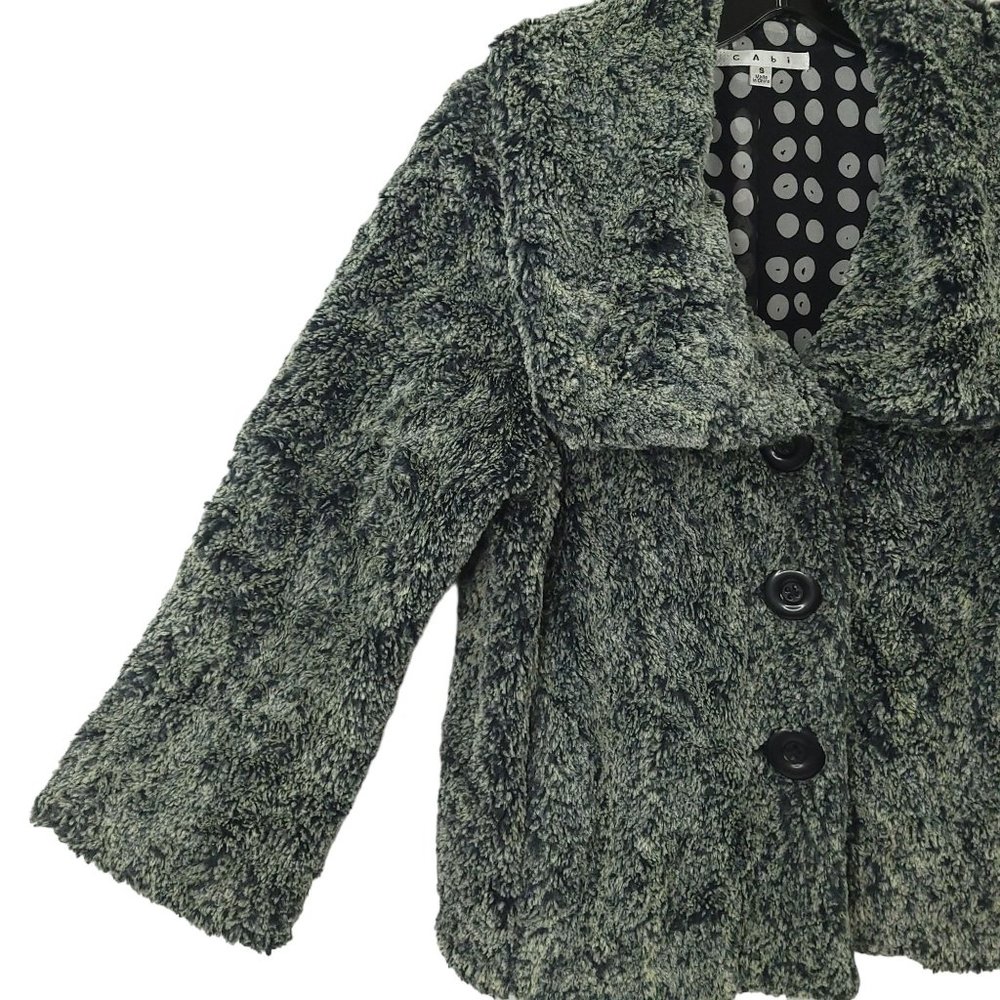 Cabi Chinchilly Faux Fur 3 Button Lined Jacket Womens S Gray Black Long Sleeve - Picture 11 of 16